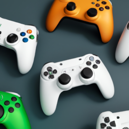 description: an image showing a variety of xbox controllers in different colors, neatly arranged on a table. the controllers are sleek and modern in design, showcasing the different color options available. the image captures the excitement and versatility of xbox gaming gear.