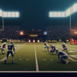 description: an anonymous image of a virtual football field with players in action, showcasing the realistic graphics and immersive gameplay of madden 24 on the ps5.